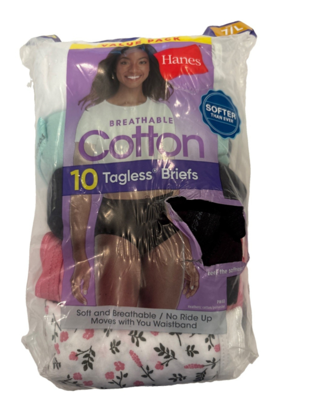 Hanes 10 Pair Briefs Panties Breathable Cotton Multi Colors Size 7/L Damage Box